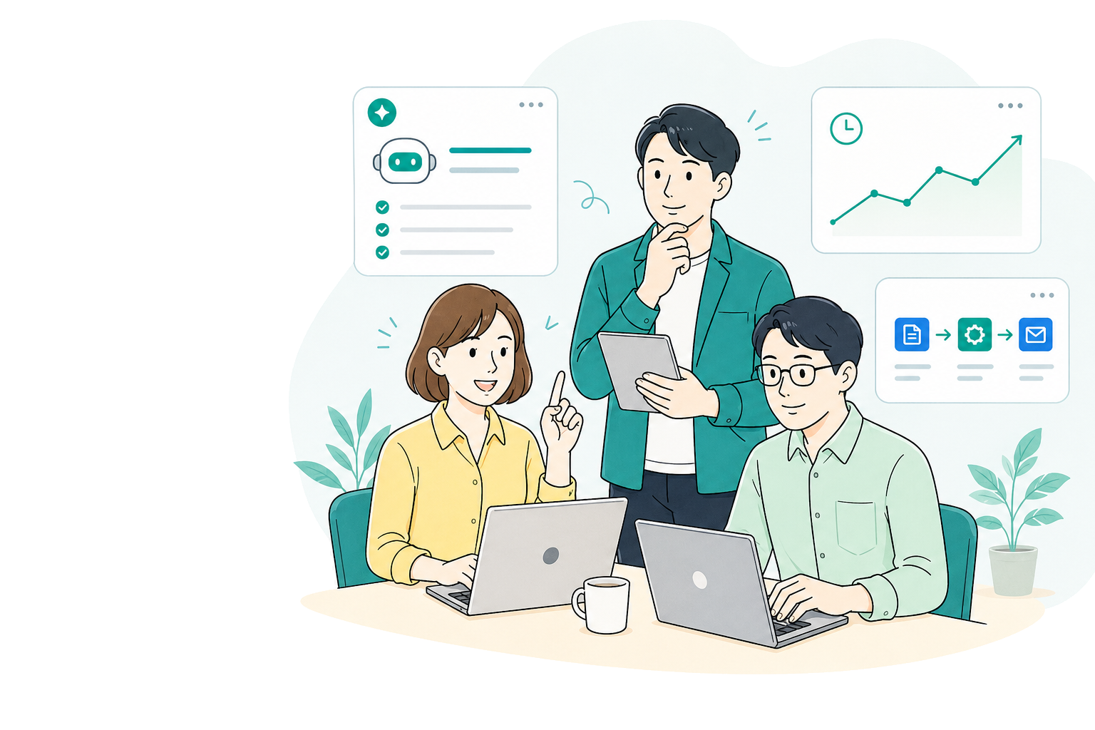 AI導入を相談するチームのイラスト